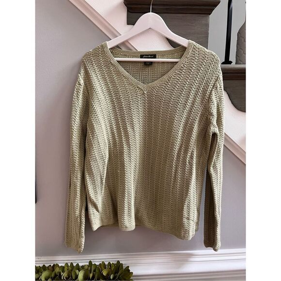 Eddie Bauer Green V-Neck Cotton Sweater sz L - Picture 1 of 6